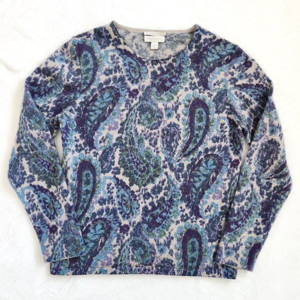 Charter‎ Club Paisley Cashmere Sweater Purple Blue Soft Pullover Women's Large